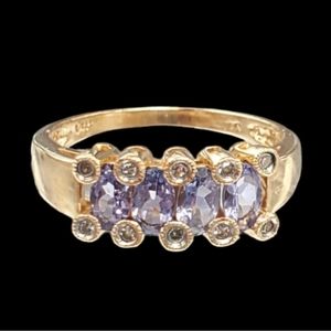 Vtg 14k Solid Yellow Gold IOLITE Stone Bezel Diamonds JCR John Rinker Sz7.5 Ring